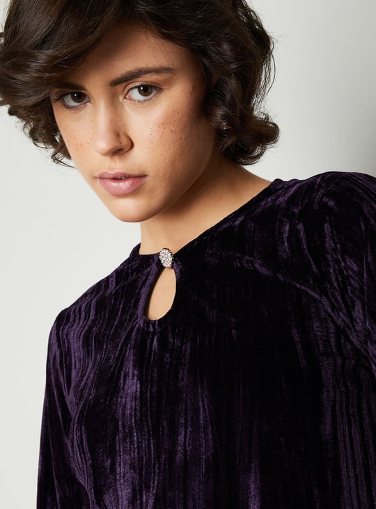 Women Velvet Keyhole Neck Top