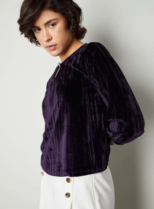 Women Velvet Keyhole Neck Top