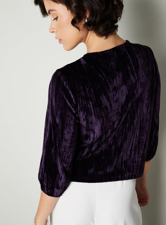 Women Velvet Keyhole Neck Top