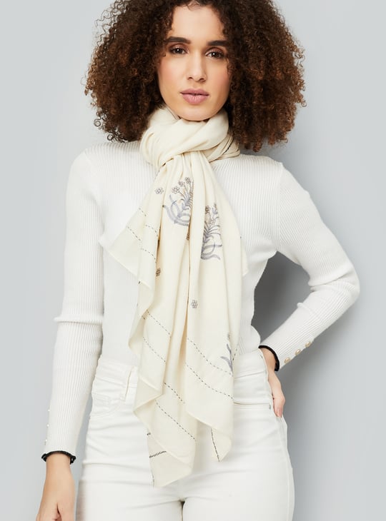 Women Embroidered Scarf | Off White | Embroidered