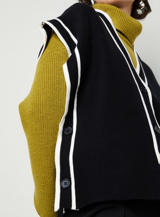 Women Contrast Trim Extended Sleeve Cardigan