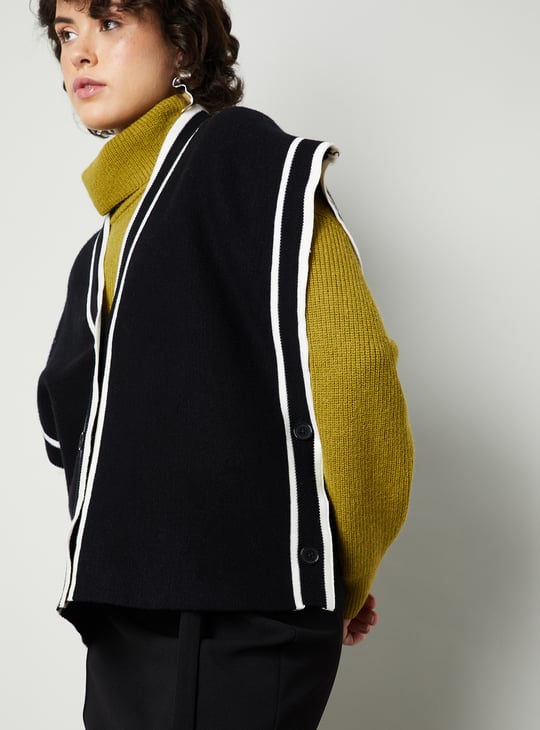 Women Contrast Trim Extended Sleeve Cardigan