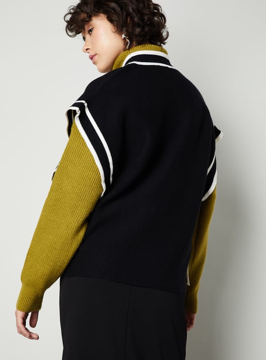 Women Contrast Trim Extended Sleeve Cardigan