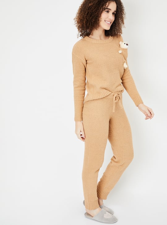 Women Teddy Applique Fuzzy Pyjama Set