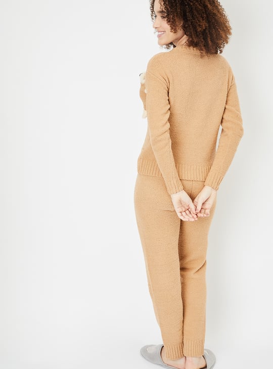 Women Teddy Applique Fuzzy Pyjama Set