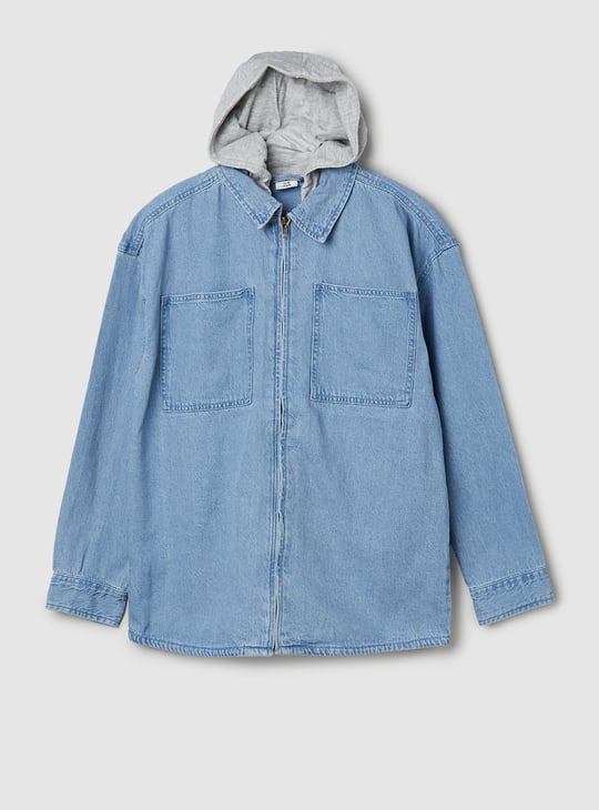 Boys Washed Hooded Denim Shirt