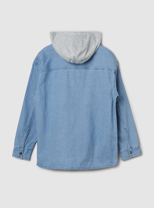 Boys Washed Hooded Denim Shirt