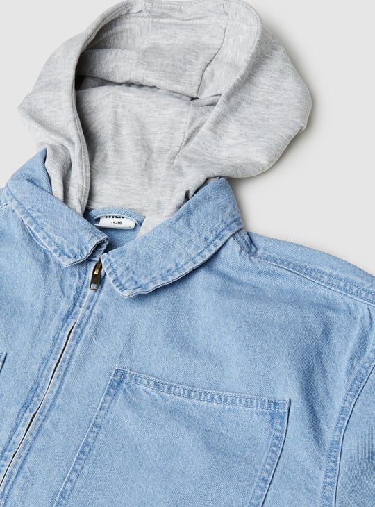 Boys Washed Hooded Denim Shirt