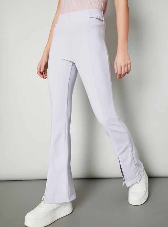Women Ribbed Kick Flare Trousers