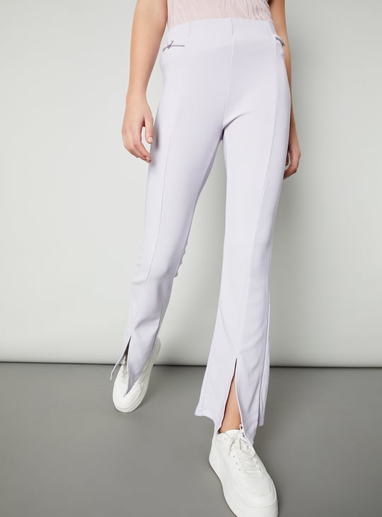 Women Ribbed Kick Flare Trousers