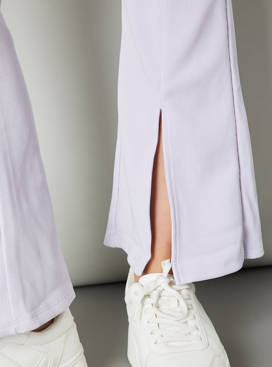 Women Ribbed Kick Flare Trousers
