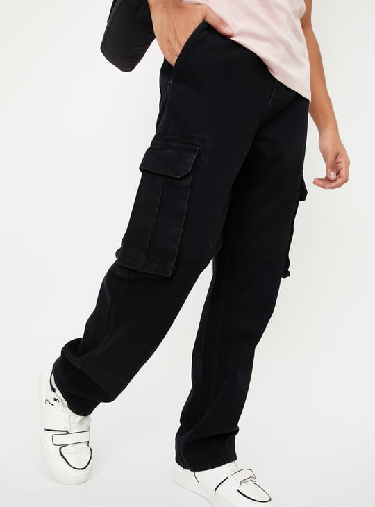 Men Washed Loose Fit Cargo Jeans
