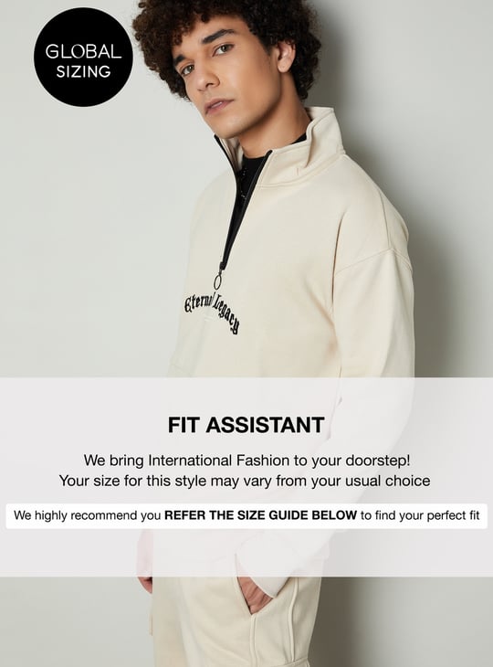 Men Embroidered Mock Collar Sweatshirt