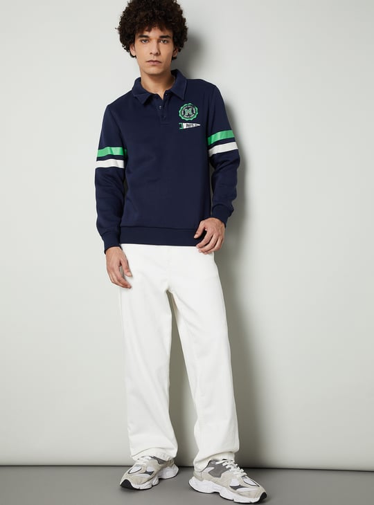 Men Striped Polo Sweatshirt