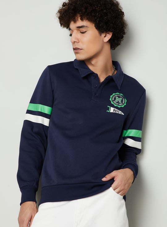 Men Striped Polo Sweatshirt