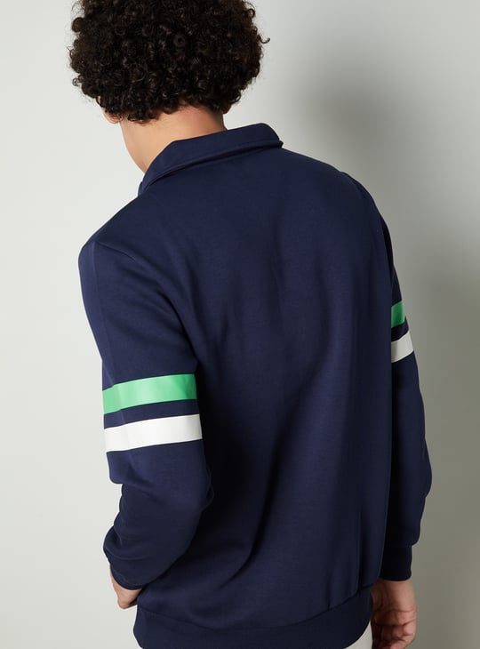 Men Striped Polo Sweatshirt