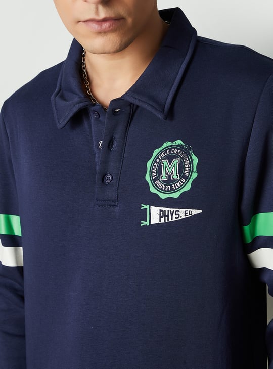 Men Striped Polo Sweatshirt