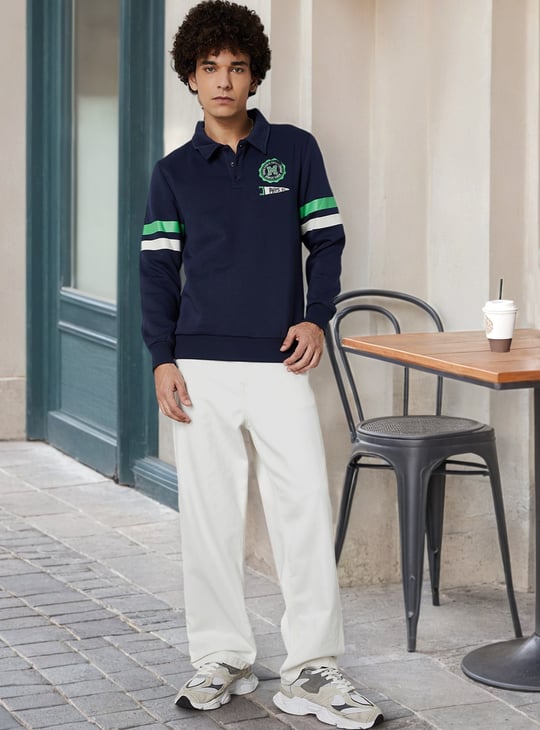 Men Striped Polo Sweatshirt