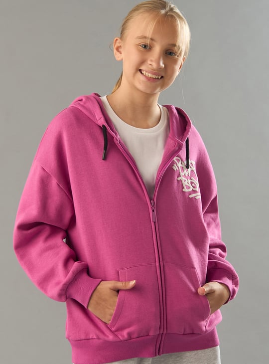 Girls Oversized Printed Hooded Sweatshirt