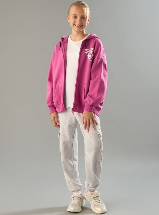 Girls Oversized Printed Hooded Sweatshirt