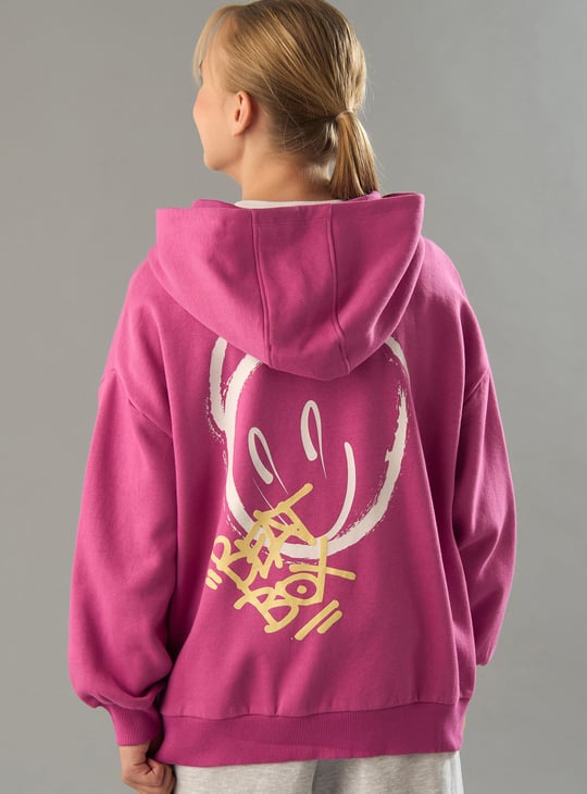 Girls Oversized Printed Hooded Sweatshirt