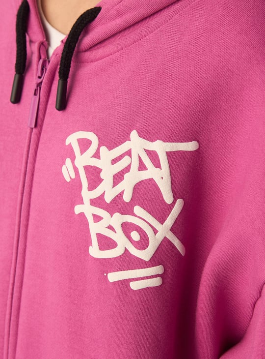 Girls Oversized Printed Hooded Sweatshirt