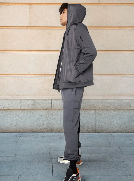 Men Solid Hooded Jacket Grey Solid