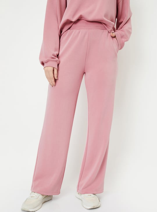 Women Solid Wide Leg Athleisure Track Pants Solid