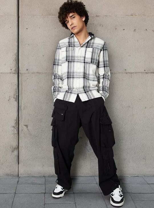 Men Plaid Relaxed Fit Shirt with Hood Checked