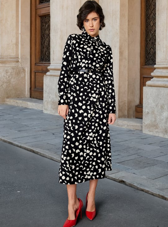 Women Printed Shirt Dress with Belt