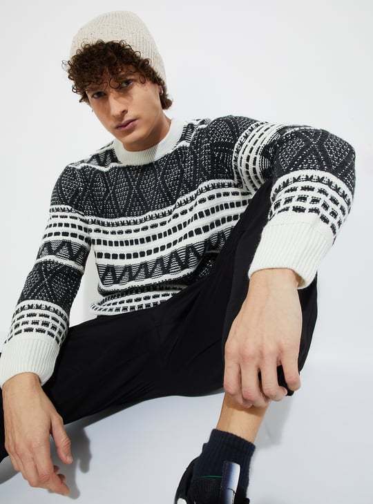 URB_N Men Patterned Heavy Knit Sweater