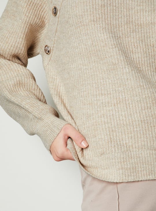 Women Button Detailed Raglan Sleeve Sweater