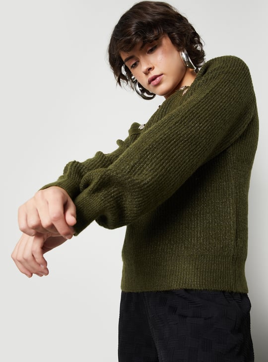 Women Button Detailed Raglan Sleeve Sweater