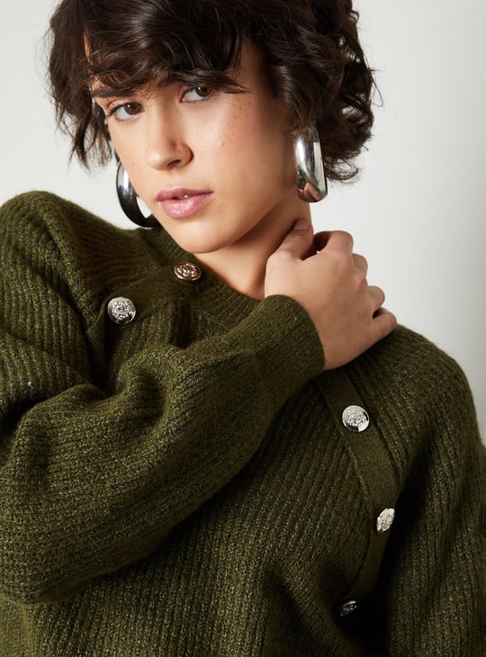 Women Button Detailed Raglan Sleeve Sweater