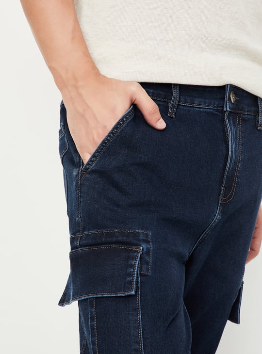 Men Stonewashed Regular Fit Cargo Jeans