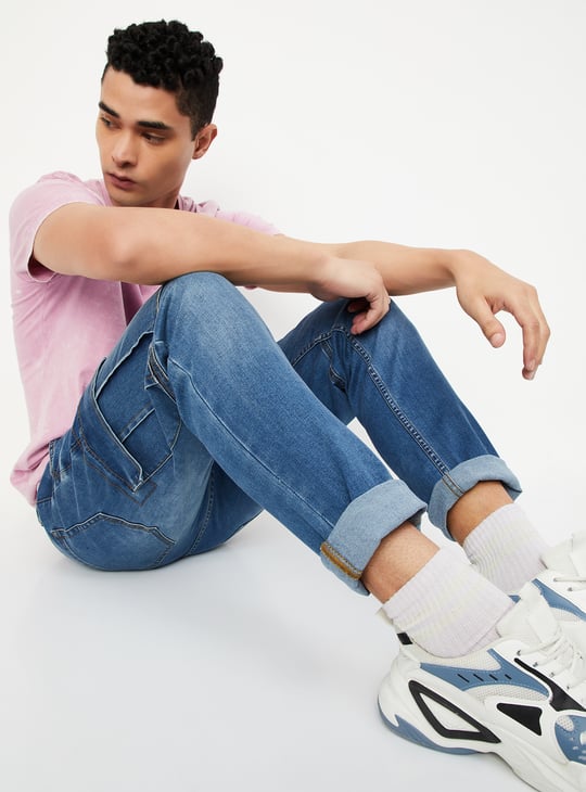 Men Stonewashed Regular Fit Cargo Jeans | Jeans