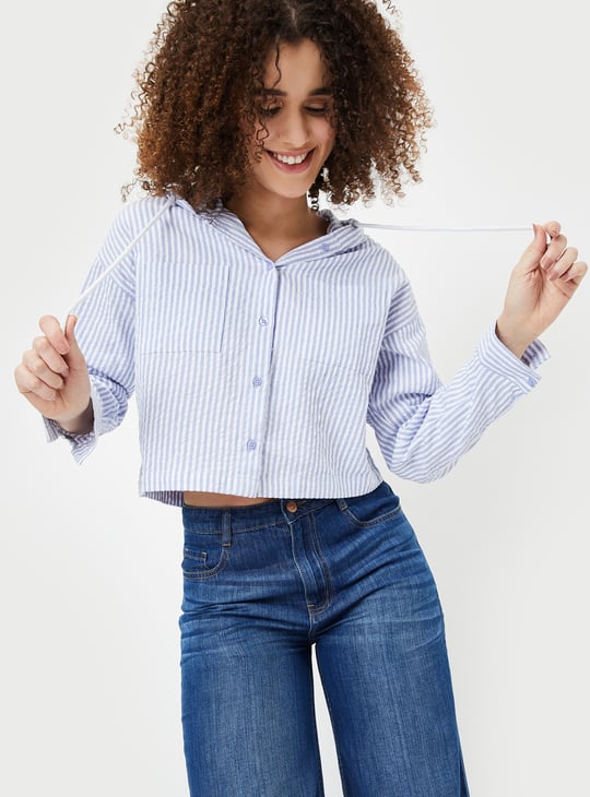 Women Striped Hooded Shirt