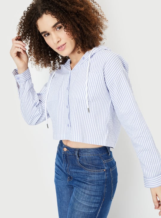 Women Striped Hooded Shirt