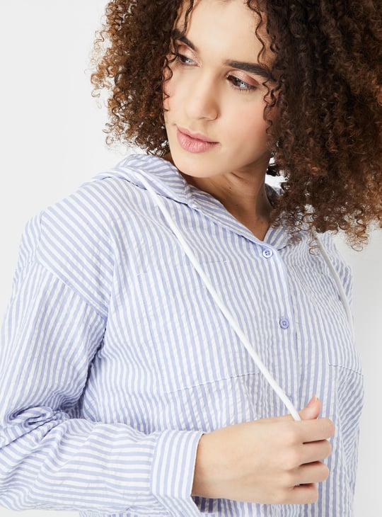 Women Striped Hooded Shirt