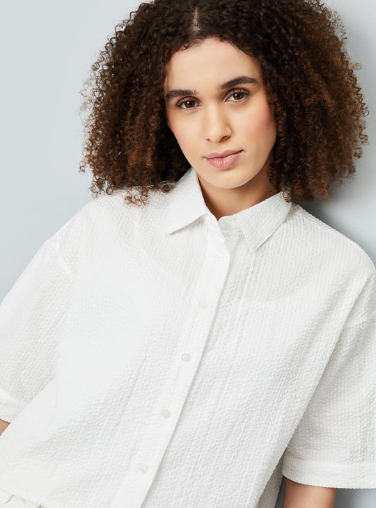 Women Seersucker Cropped Shirt