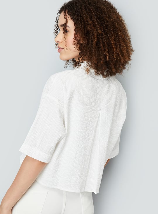 Women Seersucker Cropped Shirt