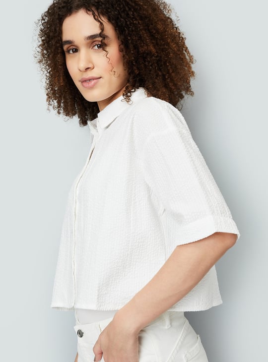 Women Seersucker Cropped Shirt