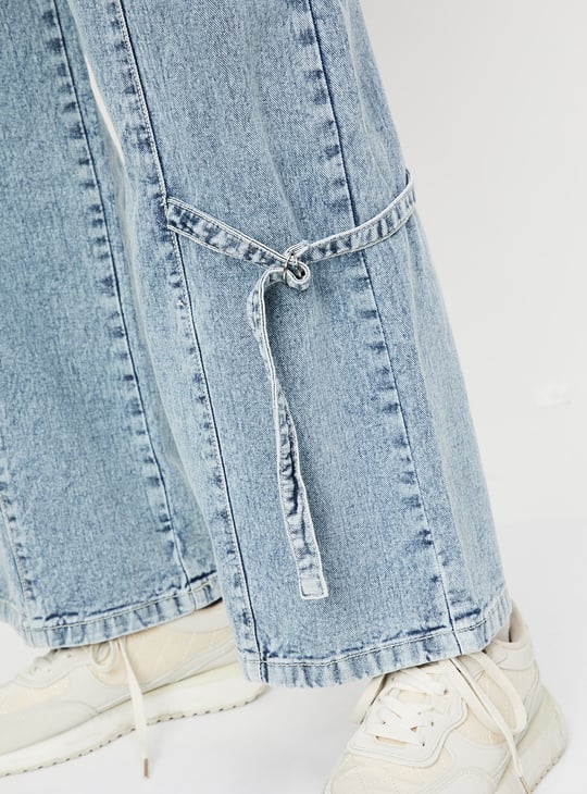 Women Washed Wide-Leg Cargo Jeans