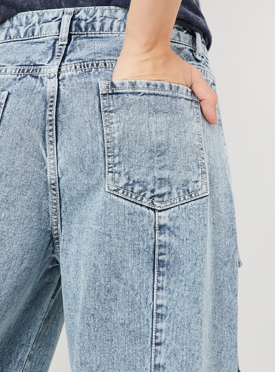 Women Washed Wide-Leg Cargo Jeans