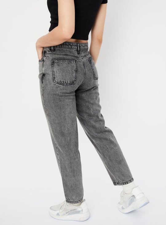 Women Mom Fit Washed Jeans