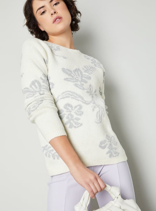Women Metallic Jacquard Sweater