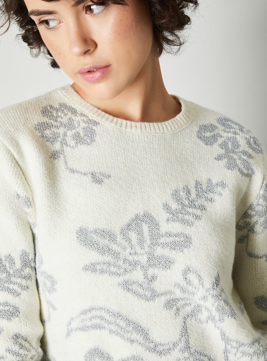 Women Metallic Jacquard Sweater