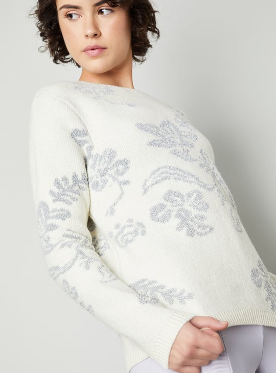 Women Metallic Jacquard Sweater