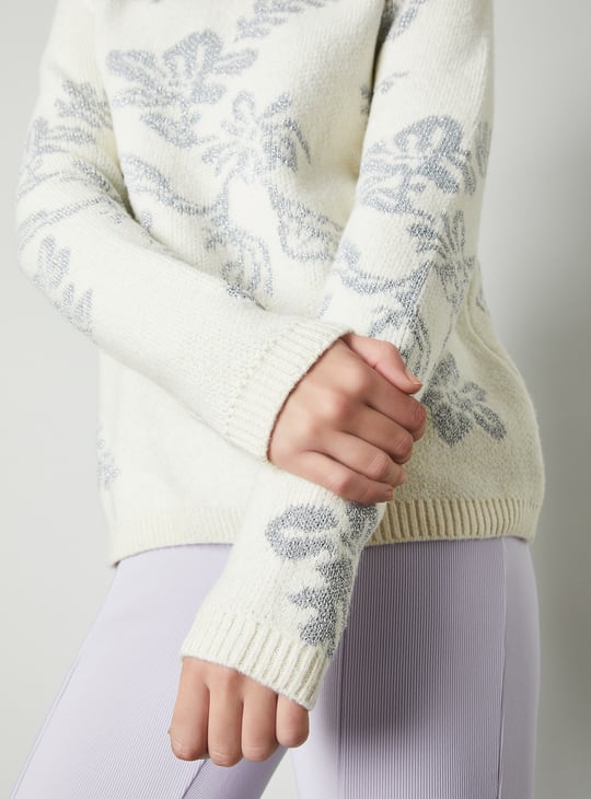 Women Metallic Jacquard Sweater