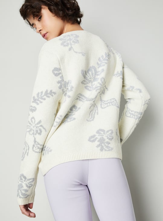 Women Metallic Jacquard Sweater